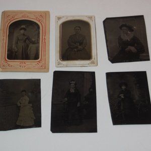 Antique Victorian 1800s Era Tintype Tin Type Photograph Photos WOMEN - Lot of 6